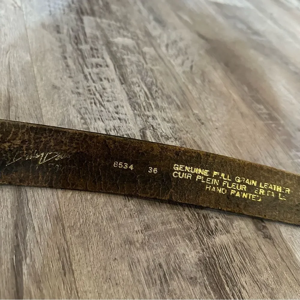 Genuine Full Grain Leather Belt Size 36 Hand Painted Eagle Patriotic Stars Brown